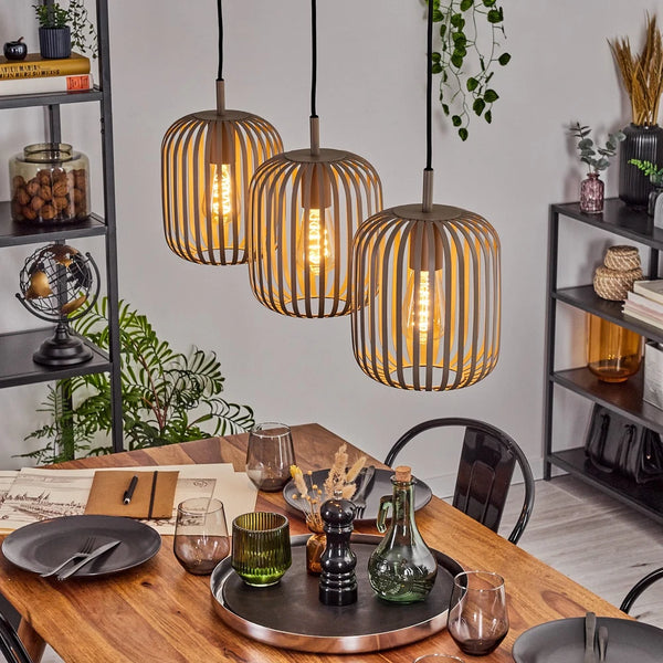 Alva LED Pendelleuchte länglich E27 Metall sandfarben | Shiraki