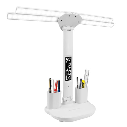 Astrid LED Schreibtischlampe Doppelkopf dimmbar USB | Shiraki