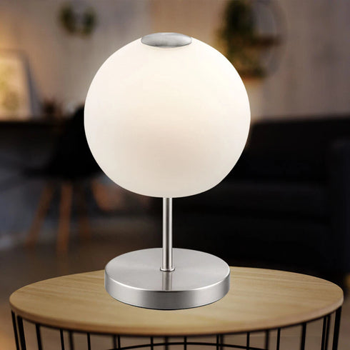Nora LED Tischleuchte Kugel weiß Glas | Shiraki