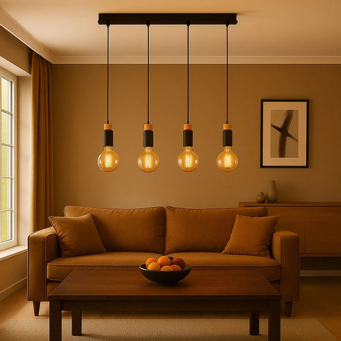 Soren Holz Metall LED Pendelleuchte 4-flammig | Shiraki