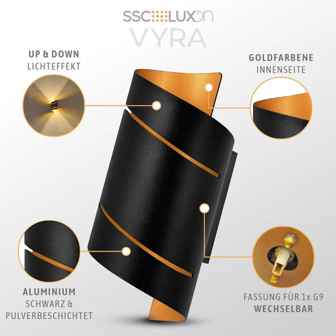 Sunniva LED-Wandleuchte 2er-Set auf und ab G9-Aluminium | Shiraki
