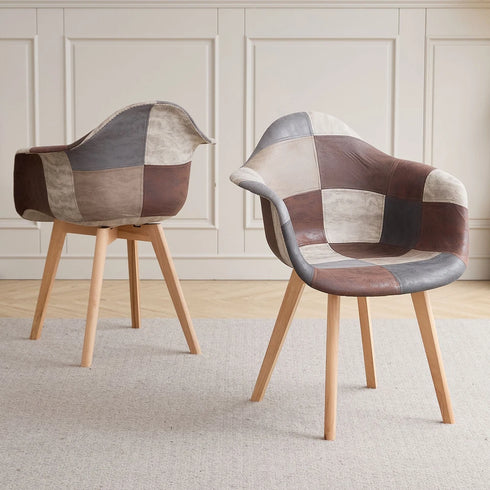 TUBIN 2er-Set Esszimmerstühle Holz Patchwork Braun