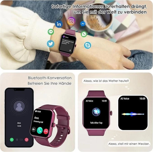 FitSphere Unisex Smartwatch mit Telefonfunktion Fitnessuhr Schrittzähler SpO₂