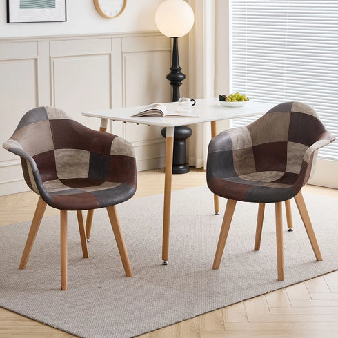 TUBIN 2er-Set Esszimmerstühle Holz Patchwork Braun
