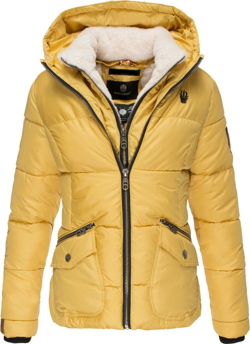 Aya Damen Winterjacke mit Teddyfell & abnehmbarem Kunstfellkragen