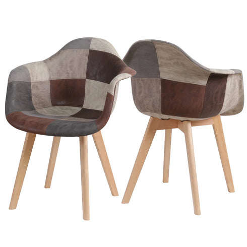 TUBIN 2er-Set Esszimmerstühle Holz Patchwork Braun