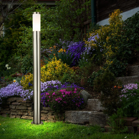 Femke LED Außenstehlampe Edelstahl mit 2 Steckdosen warmweiß | Shiraki