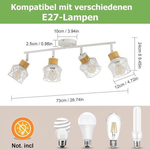 Elena Retro Deckenlampe 4-flammig Gitterdesign Weiß | Shiraki