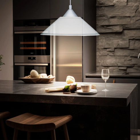 Maja Pendelleuchte Riefenglas Hängelampe Weiß | Shiraki