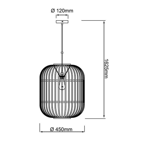 Woodrow Pendelleuchte – Bambus & Schwarz Ø45 cm