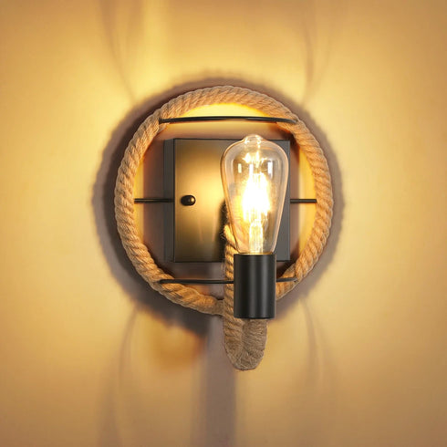 Elina Retro Hanfseil Wandleuchte 26 cm E27 Schwarz | Shiraki