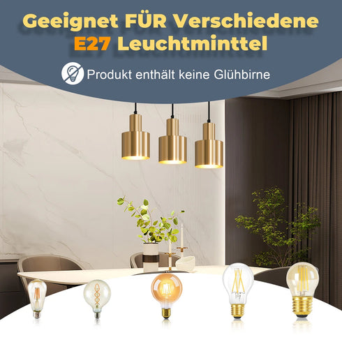 Tyra Pendelleuchte 3-flammig E27 Metall Rund Gold – Retro Hängeleuchte