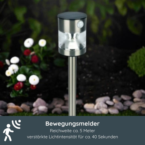 Inés Solar-Gartenlampe rund mit Bewegungsmelder Edelstahl | Shiraki