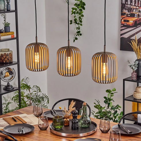 Alva LED Pendelleuchte länglich E27 Metall sandfarben | Shiraki