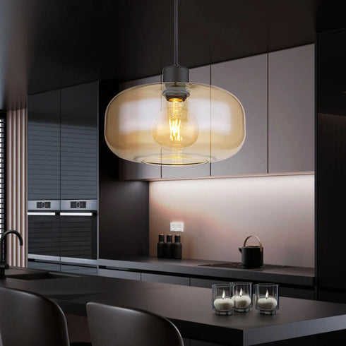 Oskar LED Pendelleuchte Rauchglas Amber E27 | Shiraki