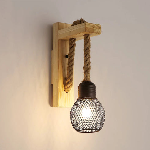 Fabiola 2 Stück Retro Wandleuchte Holz E27 Industrie | Shiraki