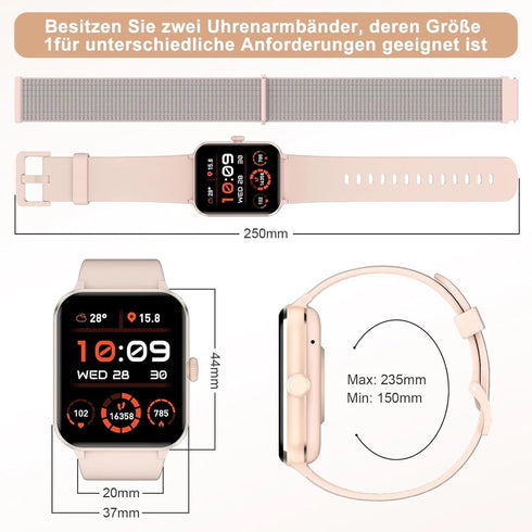 ZenithX Smartwatch Damen Fitnessuhr Herzfrequenz Schrittzähler