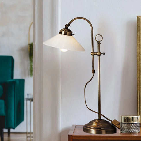 Amelia Tischlampe Antik E14 Glas Messing | Shiraki