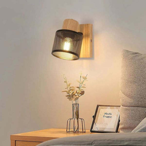 Lara 2er Wandleleuchten Holz Metall Vintage E27 | Shiraki