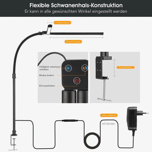 Doppelkopf LED Schreibtisch Tischlampe Dimmbar Leselampe