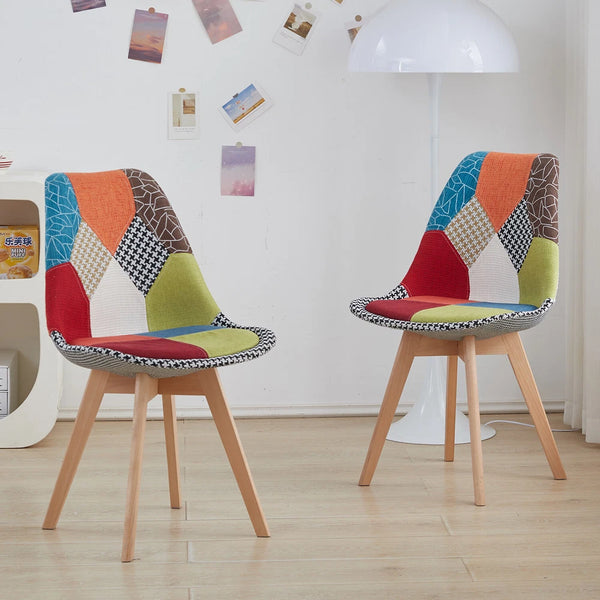 SVEIN Esszimmerstuhl 2er Set Patchwork Massivholz