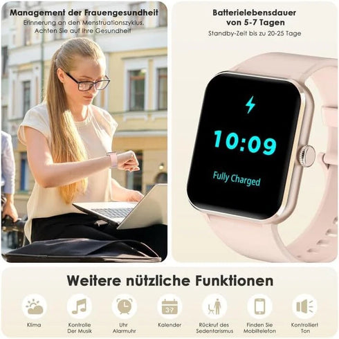 ZenithX Smartwatch Damen Fitnessuhr Herzfrequenz Schrittzähler