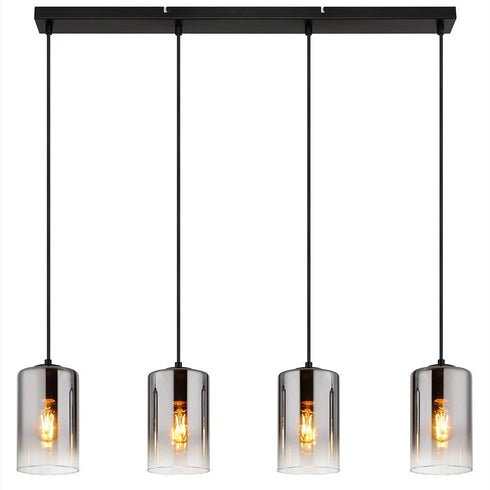 Ingrid LED Pendelleuchte Rauchglas Schwarz 4-flammig