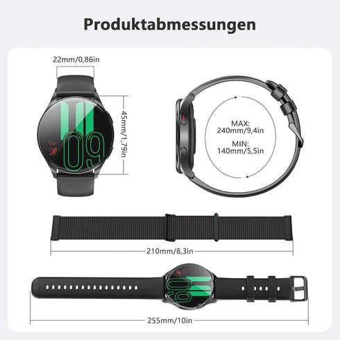 CoreActive Herren Smartwatch mit Bluetooth-Telefonfunktion Herzfrequenz Fitnessuhr