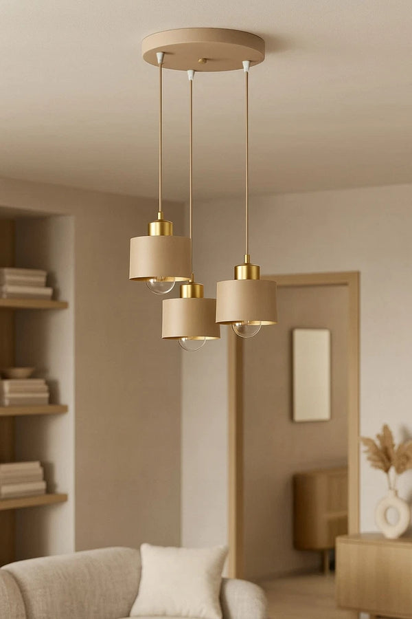 Klara Deckenleuchte Metall Ecru-Gold E27 3-flammig | Shiraki