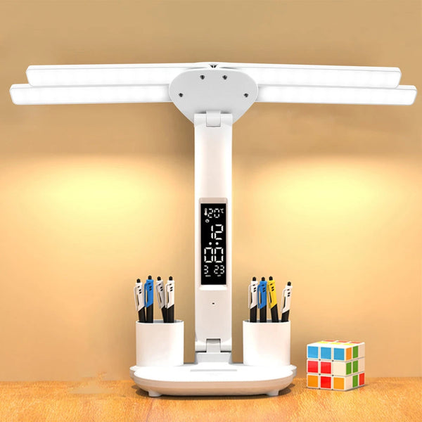 Astrid LED Schreibtischlampe Doppelkopf dimmbar USB | Shiraki