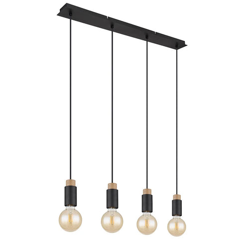Soren Holz Metall LED Pendelleuchte 4-flammig | Shiraki