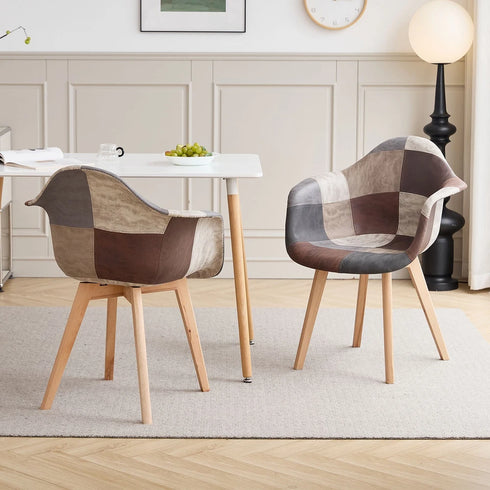 TUBIN 2er-Set Esszimmerstühle Holz Patchwork Braun