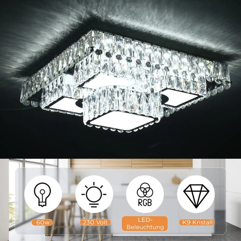 Carina LED Kristall Deckenleuchte dimmbar Silber 48 cm | Shiraki