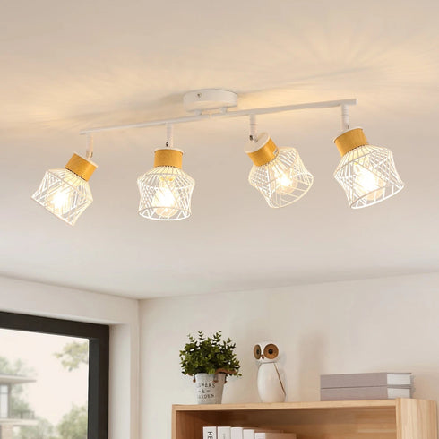 Elena Retro Deckenlampe 4-flammig Gitterdesign Weiß | Shiraki