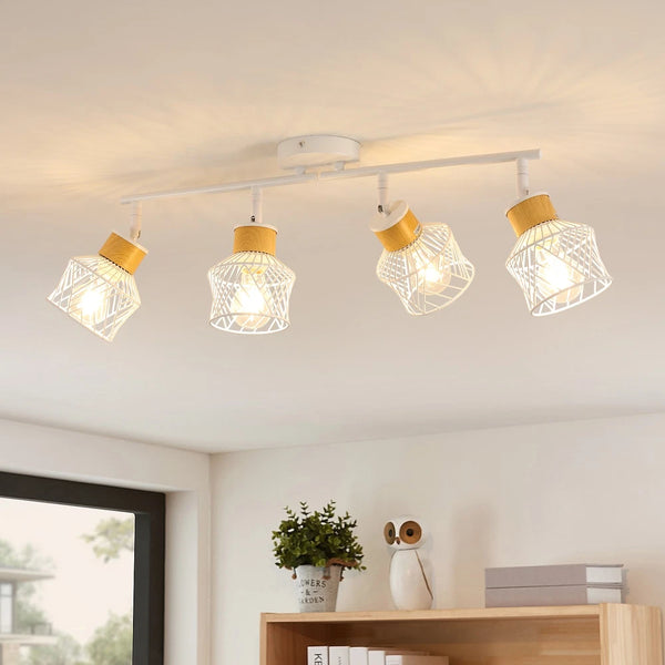 Elena Retro Deckenlampe 4-flammig Gitterdesign Weiß | Shiraki