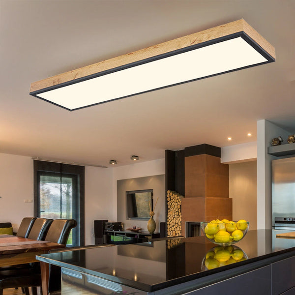 Maud LED Deckenleuchte Holzoptik 80 cm rechteckig weiß opal | Shiraki