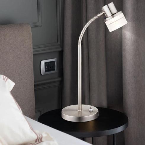 Eleni LED Tischleuchte Flexo Arm Nickel-matt warmweiß | Shiraki