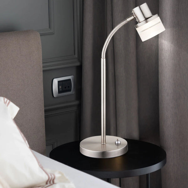Eleni LED Tischleuchte Flexo Arm Nickel-matt warmweiß | Shiraki