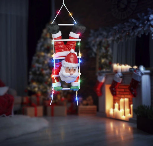 Kletternder Weihnachtsmann mit LED-Leiter – Bunte Weihnachtsdekorationen für Zuhause
