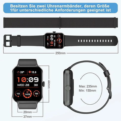 PulseLife Smartwatch für Damen und Herren mit Telefonfunktion Fitness-Tracker und Schrittzähler