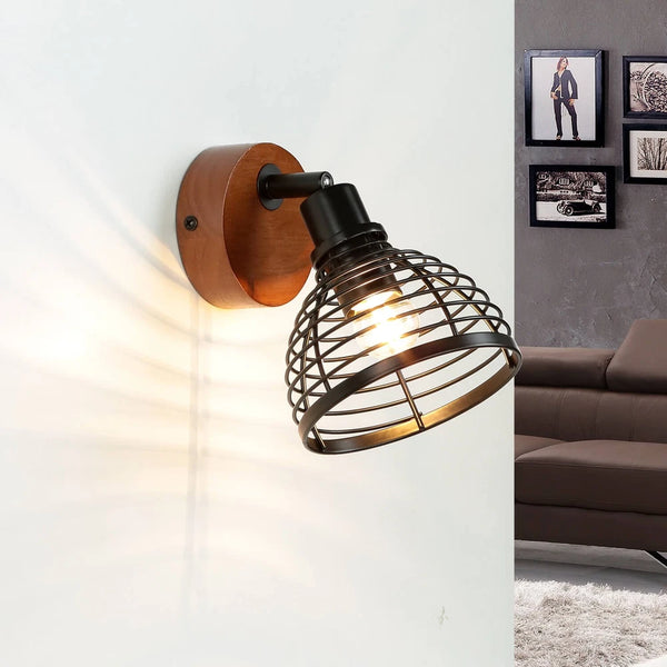 Greta Wandspot Retro Holz Metall E14 Wandleuchte | Shiraki