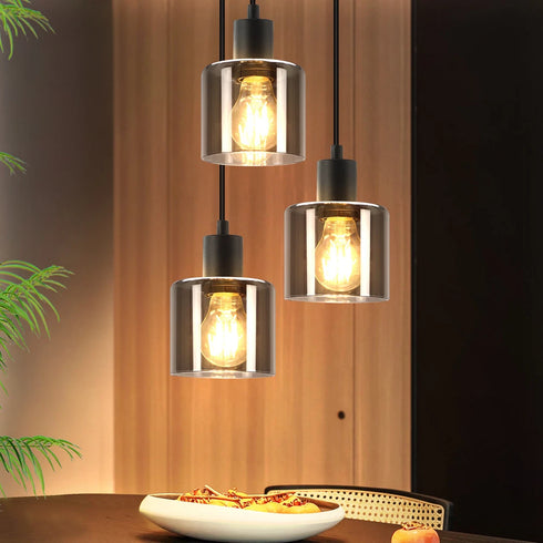 Elin LED Pendelleuchte 3-flammig Schwarz Glas Hängelampe