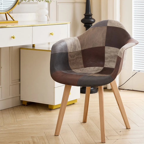 TUBIN 2er-Set Esszimmerstühle Holz Patchwork Braun