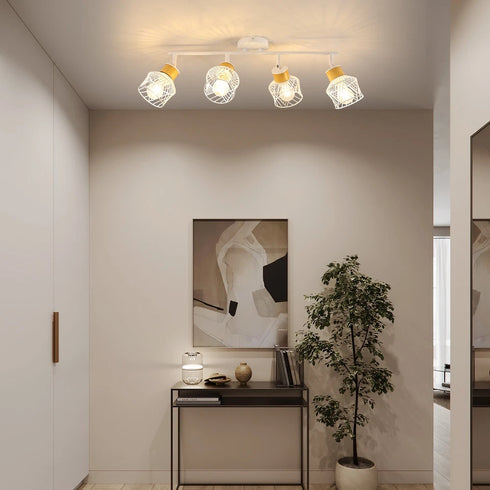 Elena Retro Deckenlampe 4-flammig Gitterdesign Weiß | Shiraki