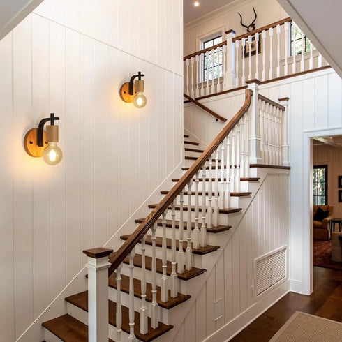 Sofia 2er Wandleuchten Holz Metall Vintage E27 | Shiraki