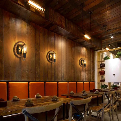 Elina Retro Hanfseil Wandleuchte 26 cm E27 Schwarz | Shiraki