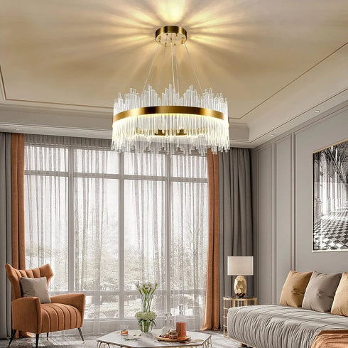 Freya LED Pendelleuchte Kristall Lampe Rund Hängeleucht