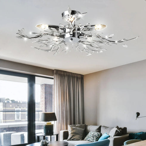 Selma LED Deckenlampe Chrom Blätter Äste | Shiraki