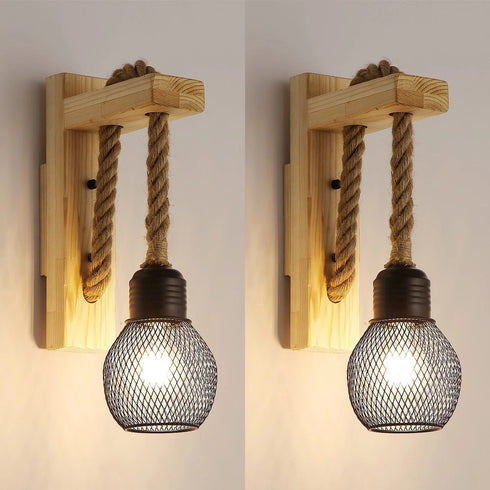Fabiola 2 Stück Retro Wandleuchte Holz E27 Industrie | Shiraki