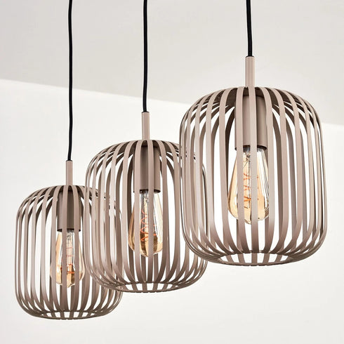 Alva LED Pendelleuchte länglich E27 Metall sandfarben | Shiraki